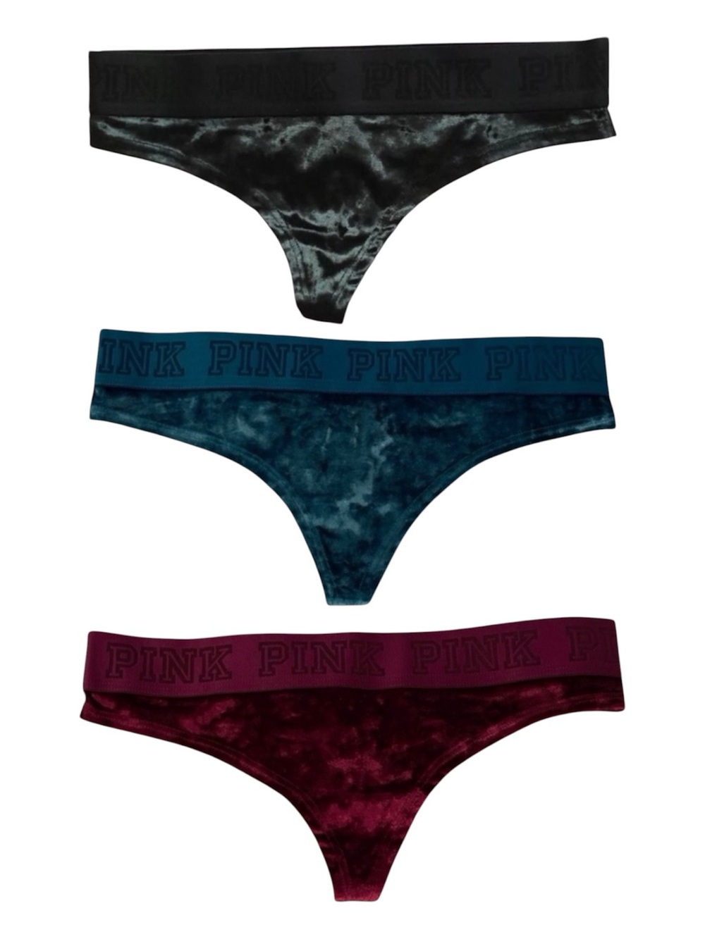 Bundle of PINK Victoria’s Secret Velvet Thong - Burgundy, Forest Green, & Black